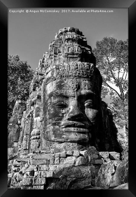 Victory Gate Angkor Thom complex Cambodia mono Framed Print by Angus McComiskey