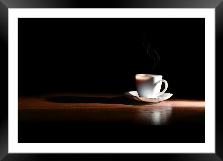White cup of hot coffee Framed Mounted Print by Dobrydnev Sergei