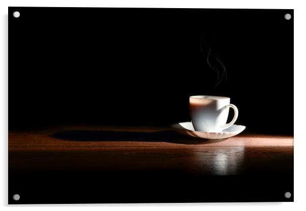White cup of hot coffee Acrylic by Dobrydnev Sergei