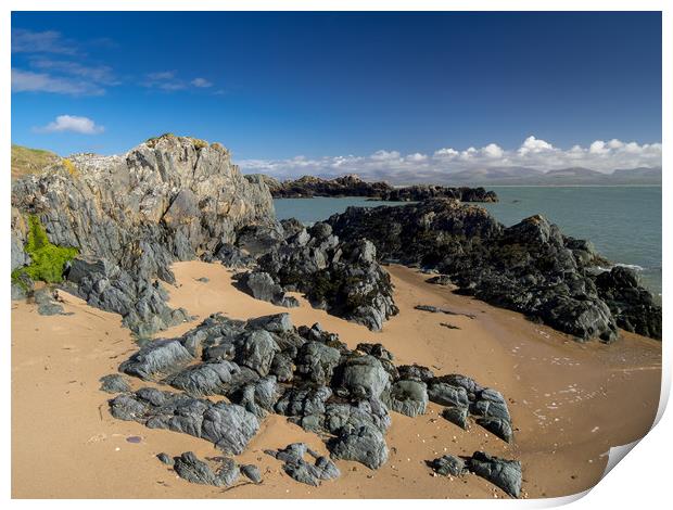 Pillow Lava Rocks on Newborough Sands, Anglesey. Print by Colin Allen