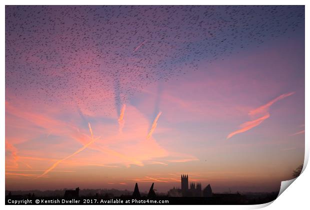 Canterbury Cathedral Dawn and a Flock of Starlings Print by Kentish Dweller