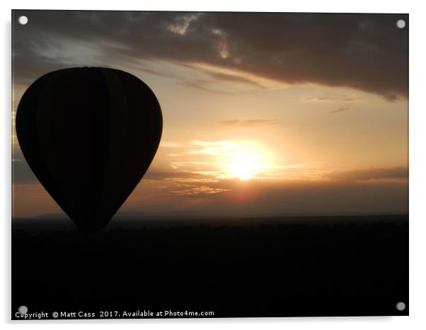 Photo of an Air Balloon with the sun setting over  Acrylic by Matt Cass