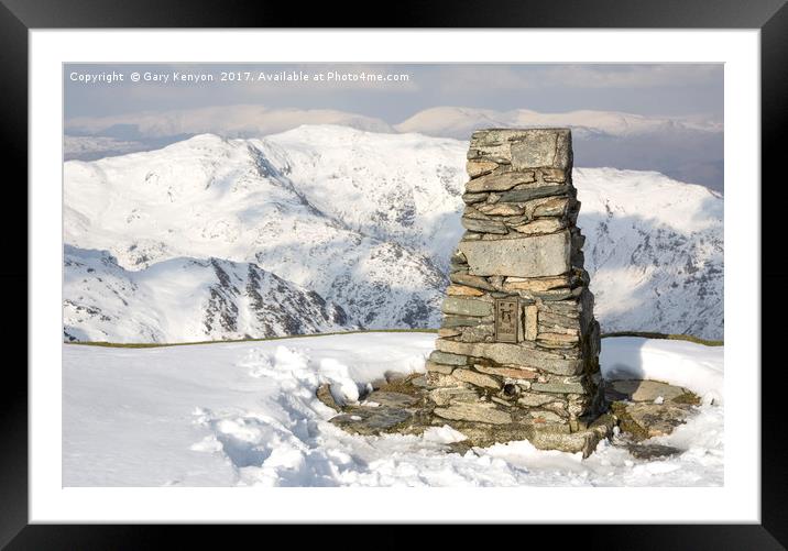 The Old Man Of Coniston Trig Point Framed Mounted Print by Gary Kenyon