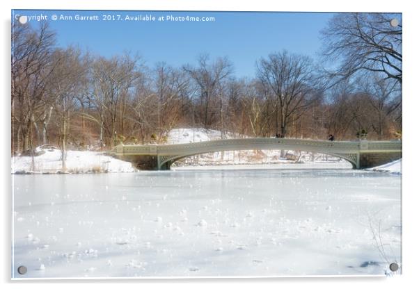 Bow Bridge in Central Park in the Snow Acrylic by Ann Garrett