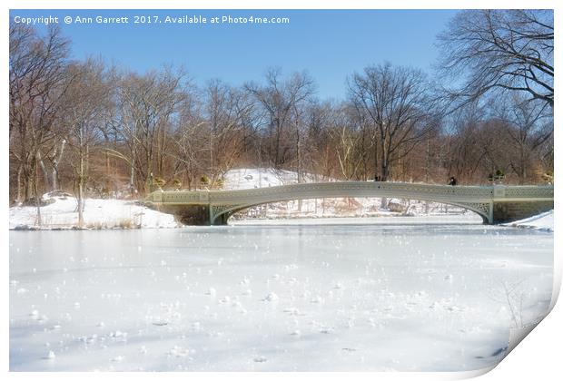 Bow Bridge in Central Park in the Snow Print by Ann Garrett