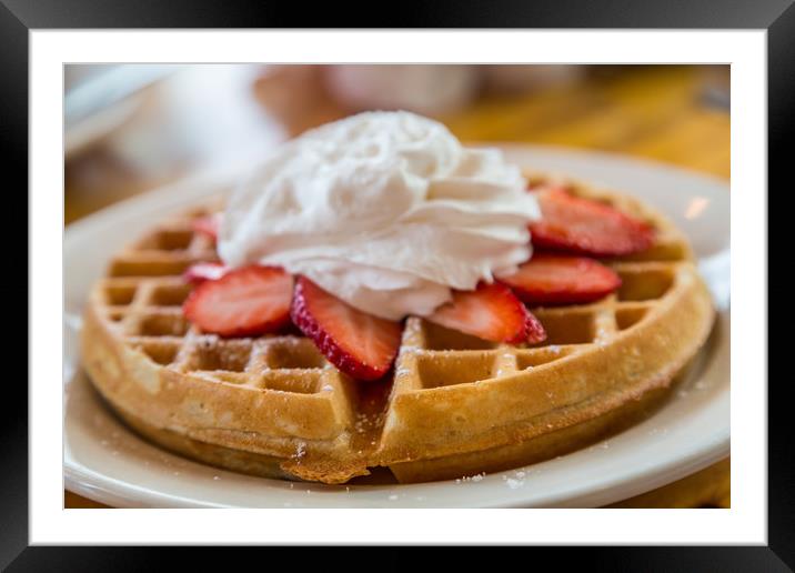 Waffle Topped with Strawberries and Whipped Cream Framed Mounted Print by Darryl Brooks