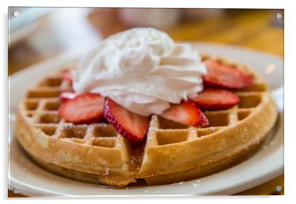 Waffle Topped with Strawberries and Whipped Cream Acrylic by Darryl Brooks