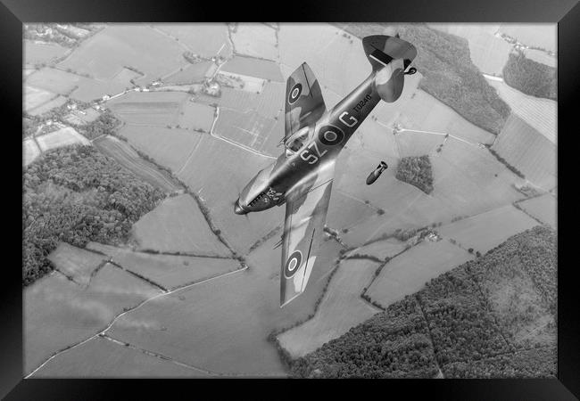 Dive bombing Spitfire XVI, B&W version Framed Print by Gary Eason