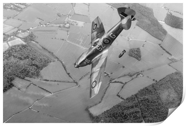 Dive bombing Spitfire XVI, B&W version Print by Gary Eason