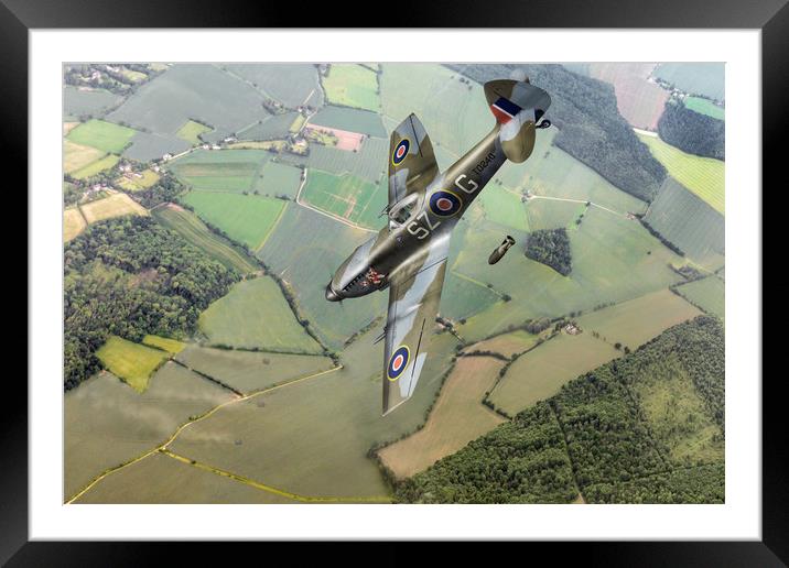 Dive bombing Spitfire XVI Framed Mounted Print by Gary Eason