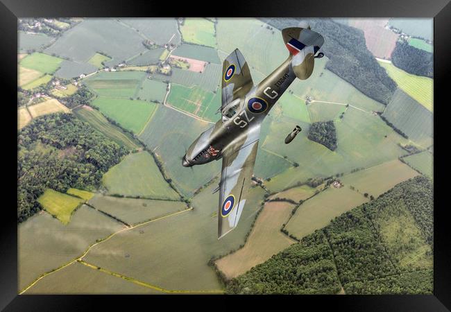 Dive bombing Spitfire XVI Framed Print by Gary Eason