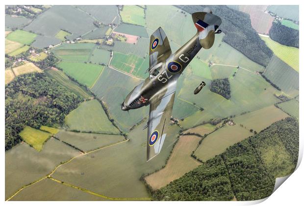 Dive bombing Spitfire XVI Print by Gary Eason
