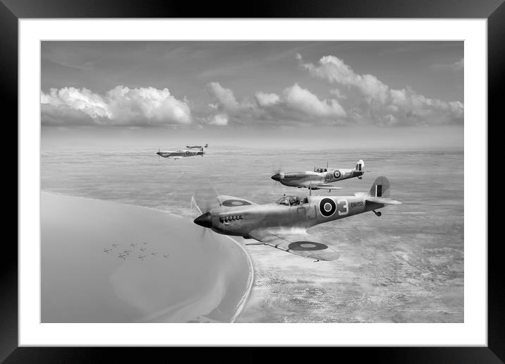 Spitfires over Tunisia B&W version Framed Mounted Print by Gary Eason