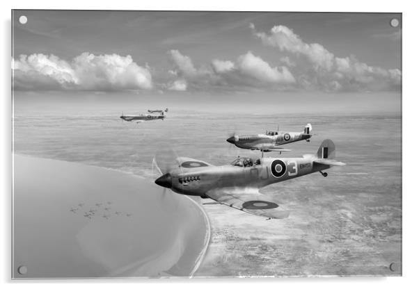 Spitfires over Tunisia B&W version Acrylic by Gary Eason