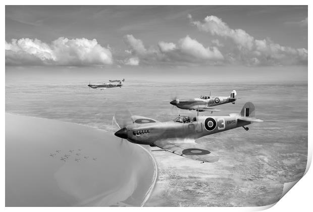 Spitfires over Tunisia B&W version Print by Gary Eason