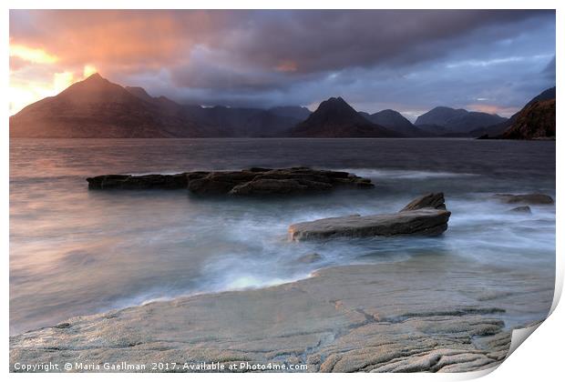 Overcast Cuillins at Sunset Print by Maria Gaellman