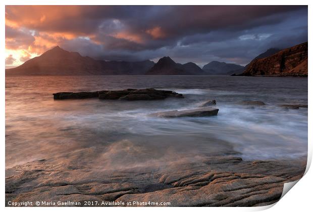 Overcast Cuillins at Sunset Print by Maria Gaellman