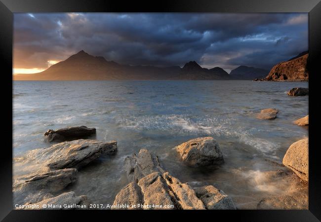 Cuillins at Sunset Framed Print by Maria Gaellman