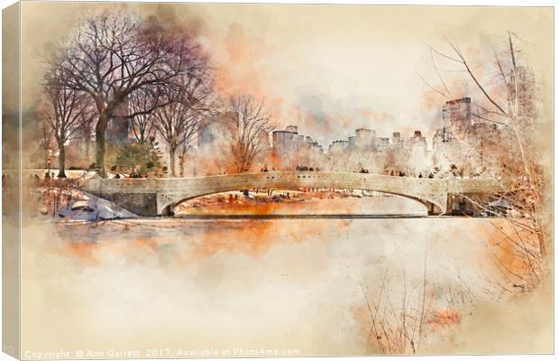 Bow Bridge Central Park New York Canvas Print by Ann Garrett