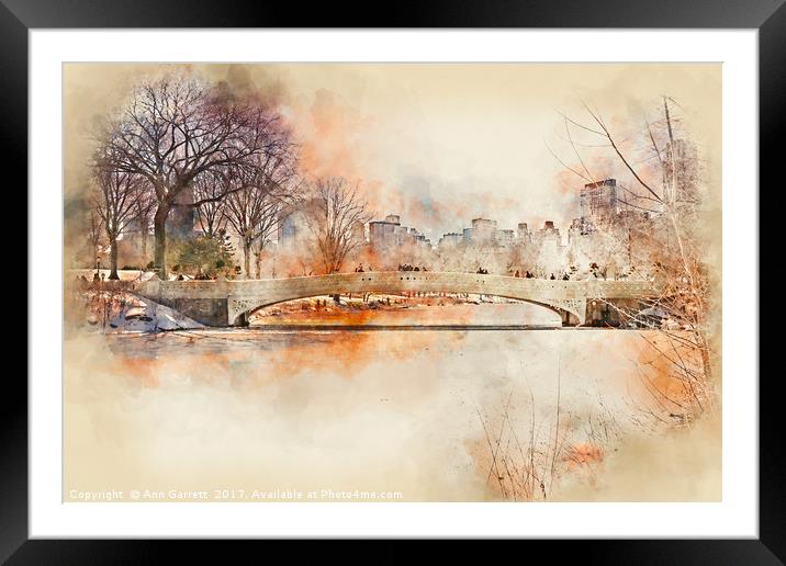 Bow Bridge Central Park New York Framed Mounted Print by Ann Garrett