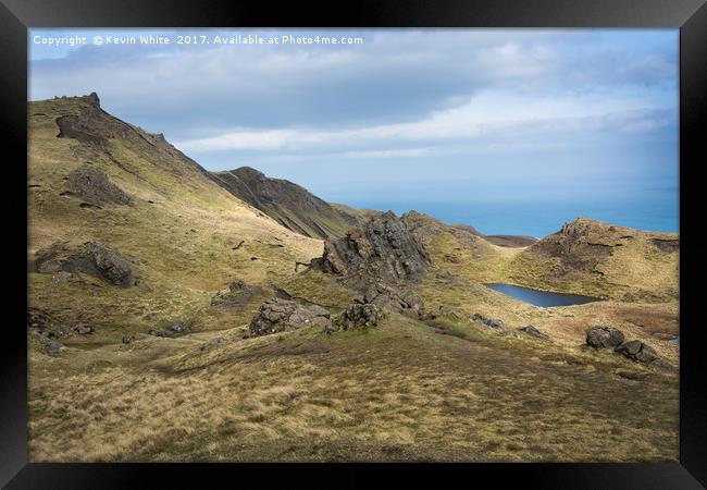 Looking down from The Old Man of Storr Framed Print by Kevin White