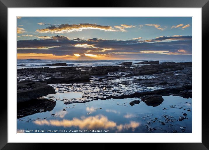 Rocks, Reflections, Sea and Sunset Framed Mounted Print by Heidi Stewart