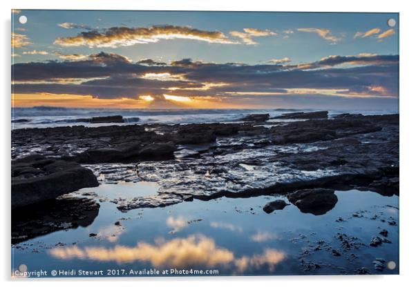Rocks, Reflections, Sea and Sunset Acrylic by Heidi Stewart