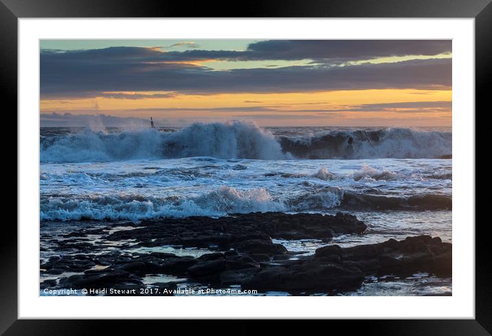 Sunset Waves and a Buoy Framed Mounted Print by Heidi Stewart
