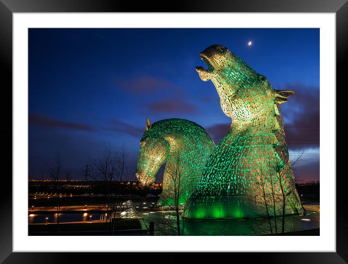 Kelpies by Night Framed Mounted Print by Pam Sargeant