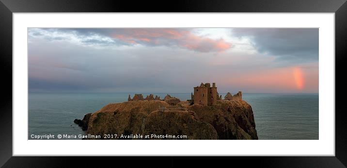 Rainbow by Dunnottar Castle in Panorama Framed Mounted Print by Maria Gaellman