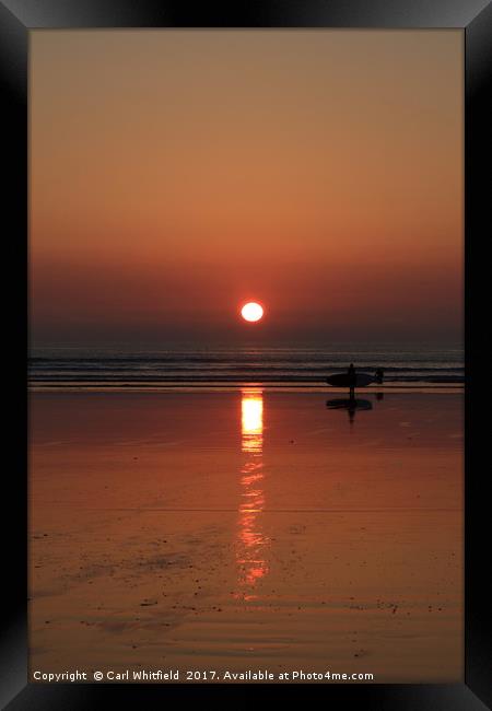 Sunset Surfer at Westward Ho! Framed Print by Carl Whitfield