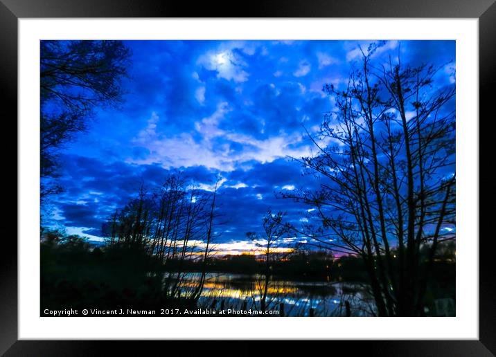 Sunset at Whitlingham Lake Area, Norwich, U.K Framed Mounted Print by Vincent J. Newman