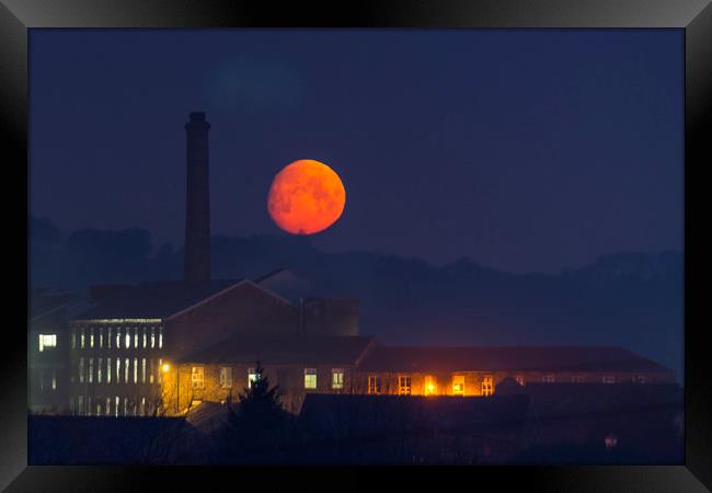 Swizzels Blood moon. New Mills. Derbyshire.  Framed Print by John Finney