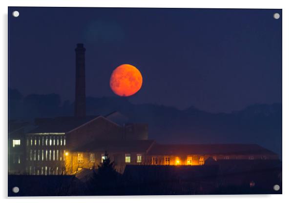 Swizzels Blood moon. New Mills. Derbyshire.  Acrylic by John Finney