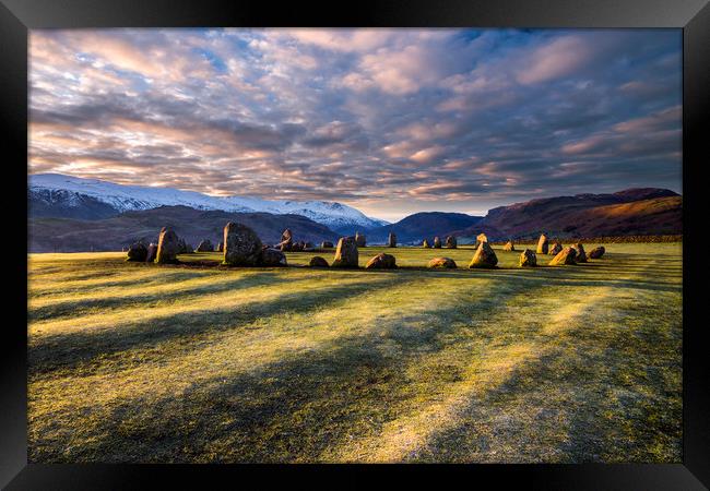 Castlerigg Stone Circle spring sunrise. Lake Distr Framed Print by John Finney