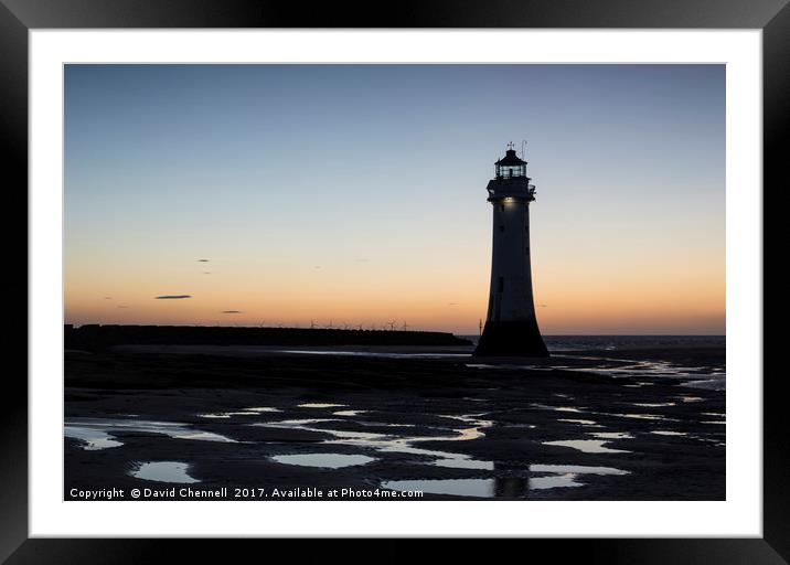 Perch Rock Lighthouse Glow   Framed Mounted Print by David Chennell