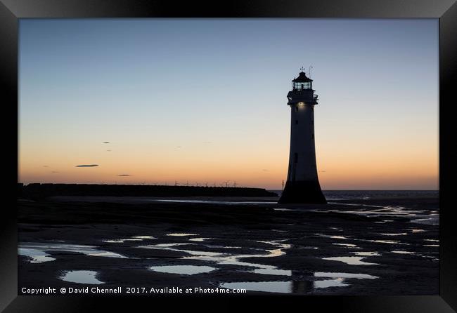 Perch Rock Lighthouse Glow   Framed Print by David Chennell