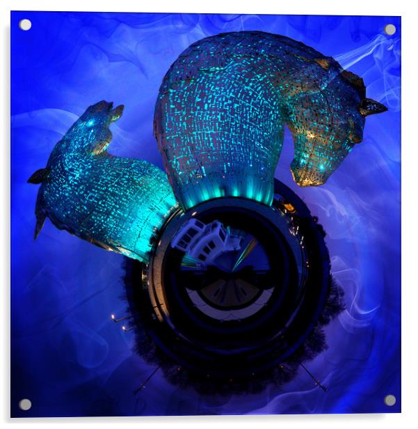 Kelpies at night blue square Acrylic by JC studios LRPS ARPS