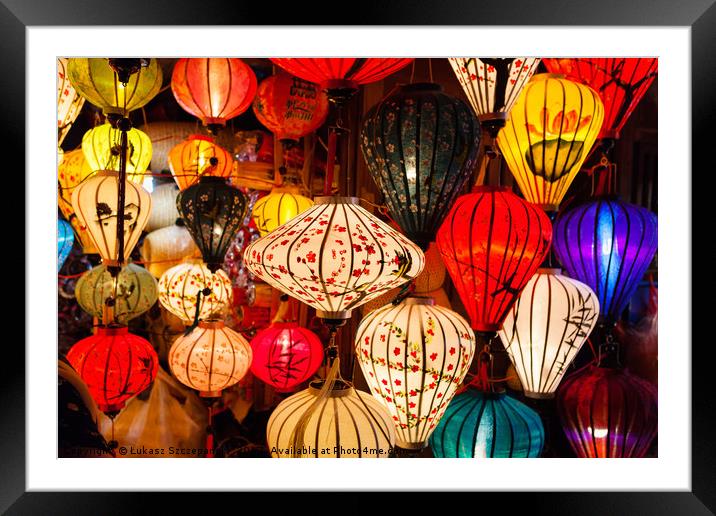 Colorful traditional Vietnam lanterns Framed Mounted Print by Łukasz Szczepański