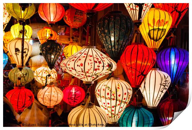 Colorful traditional Vietnam lanterns Print by Łukasz Szczepański