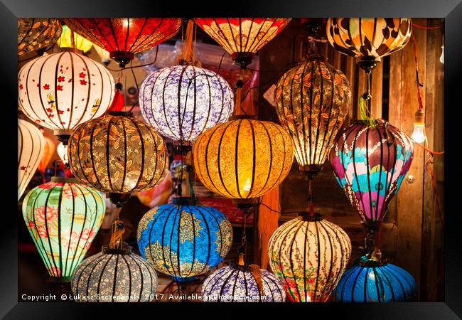 Colorful traditional Vietnam lanterns Framed Print by Łukasz Szczepański