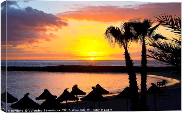 Sunset at ocean beach in Tenerife,Canary Islands. Canvas Print by Valentina Severinova