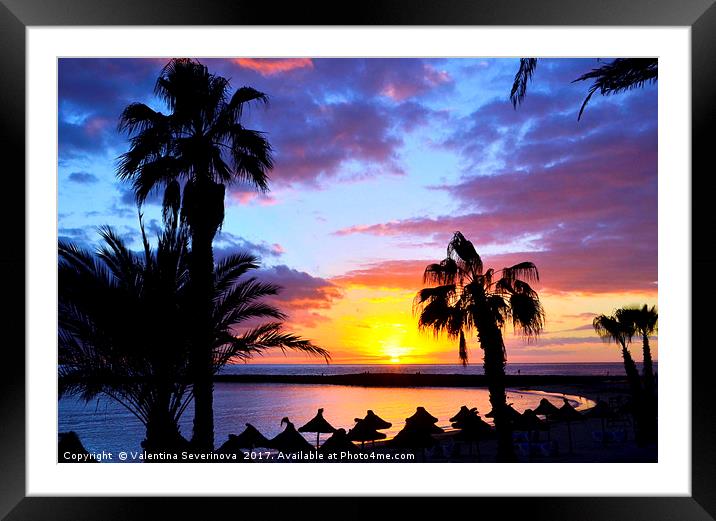 Sunset at ocean beach in Tenerife,Canary Islands. Framed Mounted Print by Valentina Severinova