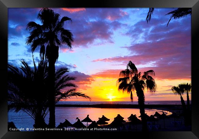 Sunset at ocean beach in Tenerife,Canary Islands. Framed Print by Valentina Severinova