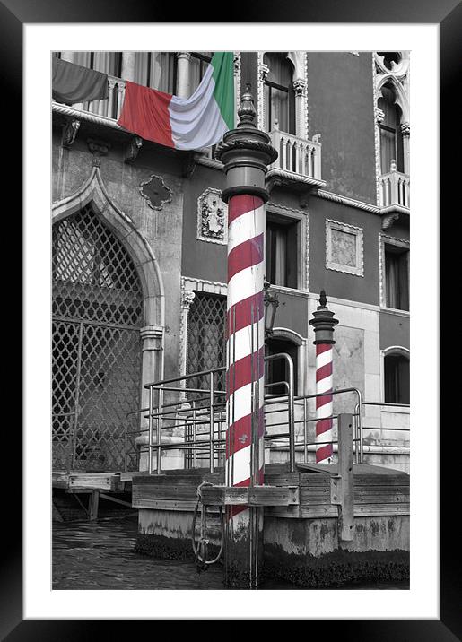 Italian Flag on the Grand Canal, Venice Framed Mounted Print by Lucy Antony