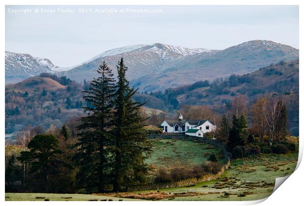 Snow capped mountains Print by Susan Tinsley