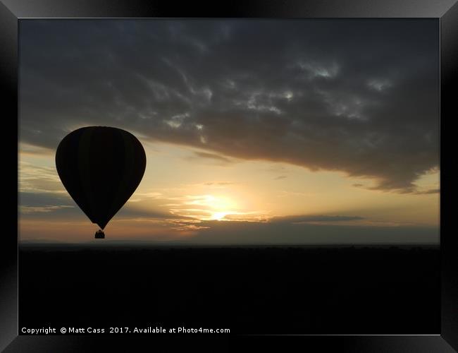 Photo of an Air Balloon at sunset over the plains  Framed Print by Matt Cass