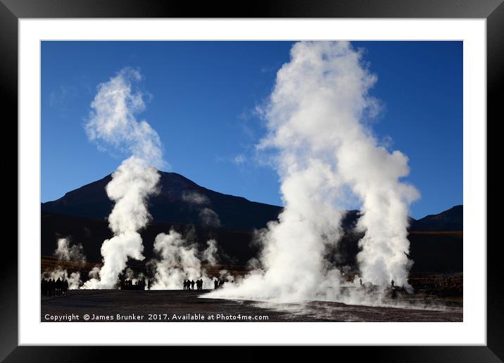 Tourists Visiting the El Tatio Geyser Field Chile Framed Mounted Print by James Brunker