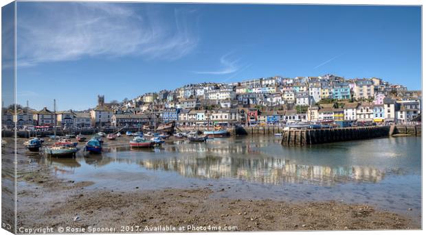 Low Tide reflections at Brixham Harbour Canvas Print by Rosie Spooner