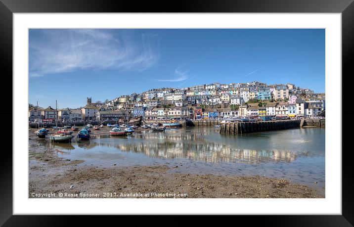 Low Tide reflections at Brixham Harbour Framed Mounted Print by Rosie Spooner